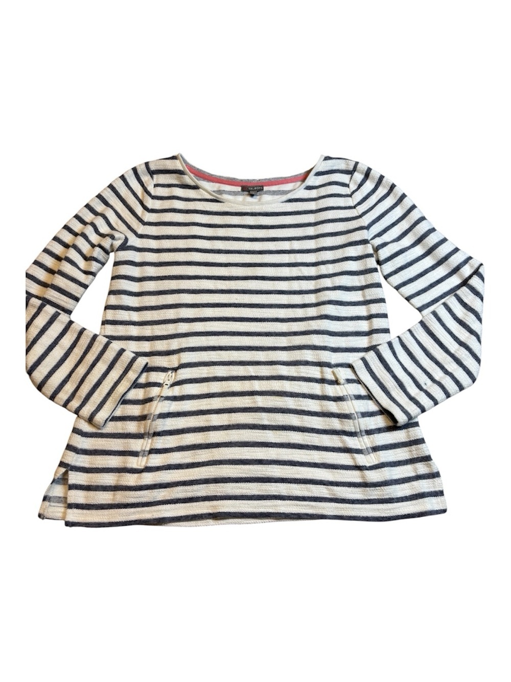Talbots Nautical Stripe Boatneck Sweater Small Navy White Sripped Knit Pullover